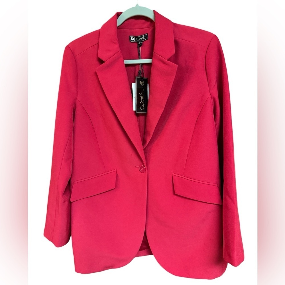 DG2 Diane Gilman Deep Pink One Button Closure Blazer Breast Cancer Month M NWT